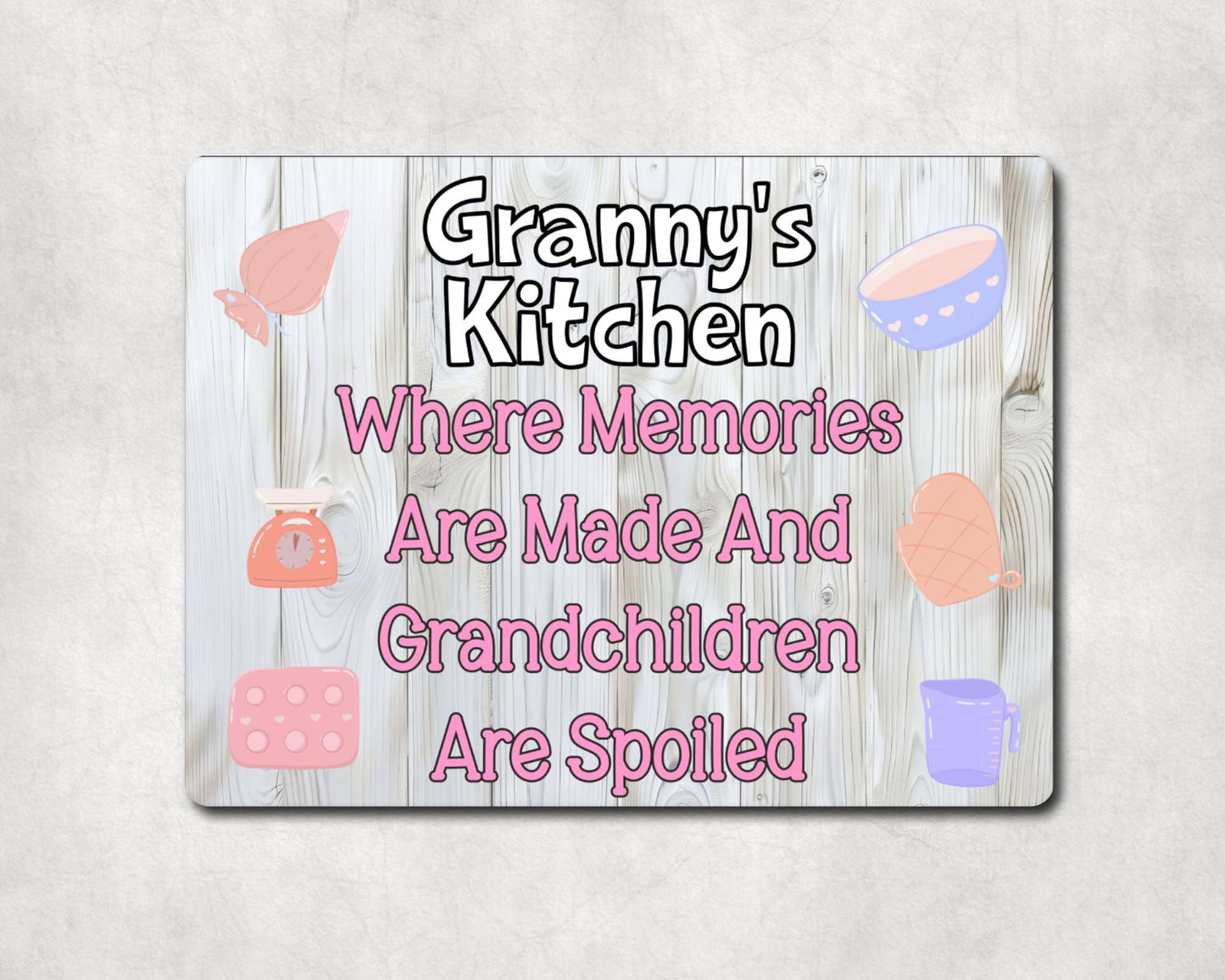 Grandparent Metal Sign Gift - Granny's Kitchen Where Memories Are Made And Grandchildren Are Spoilt - Cute Fun Novelty Family Aluminium Present