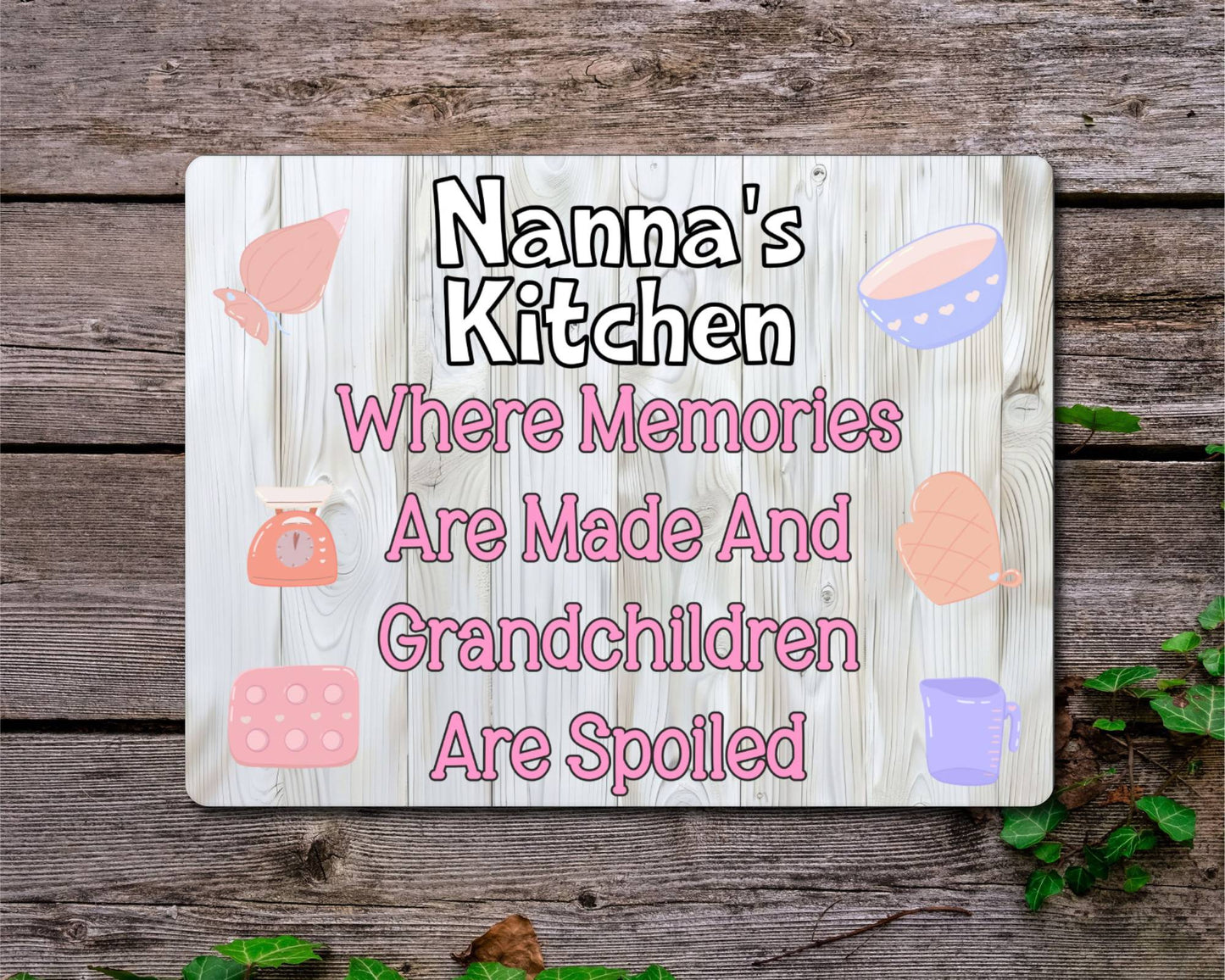 Grandparent Metal Sign Gift - Nanna's Kitchen Where Memories Are Made And Grandchildren Are Spoilt - Cute Fun Novelty Family Aluminium Present