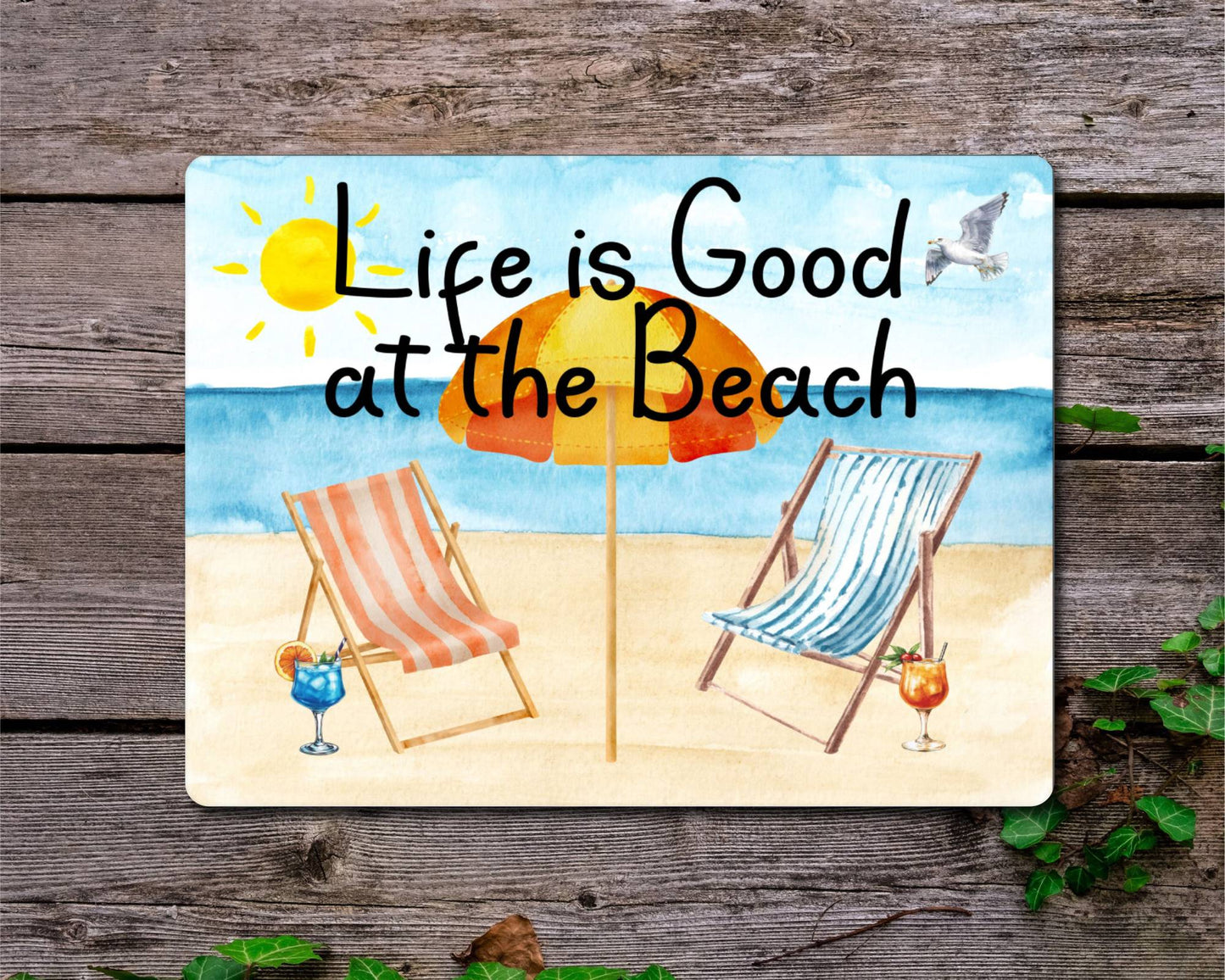 Holiday Metal Sign Gift - Life Is Good At The Beach - Cute Fun Novelty Family Pier Holiday Aluminium Present