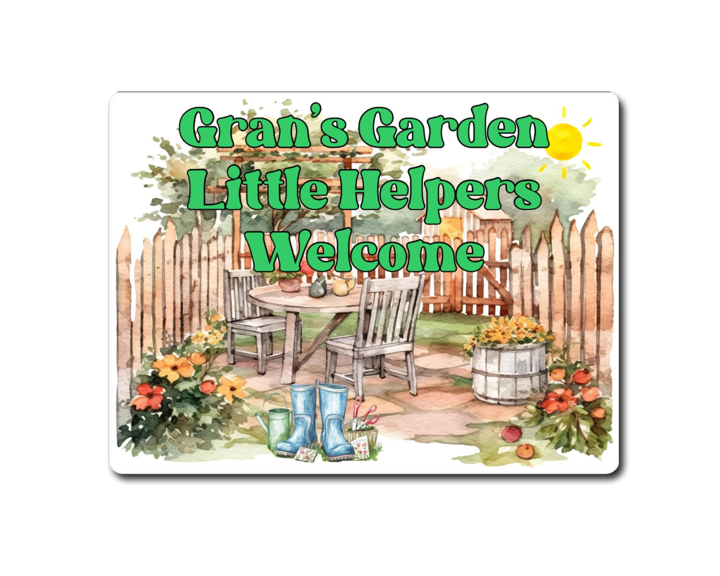 Grandparent Allotment Metal Sign Gift - Gran's Garden - Little Helpers Welcome - Cute Fun Novelty Family Aluminium Present