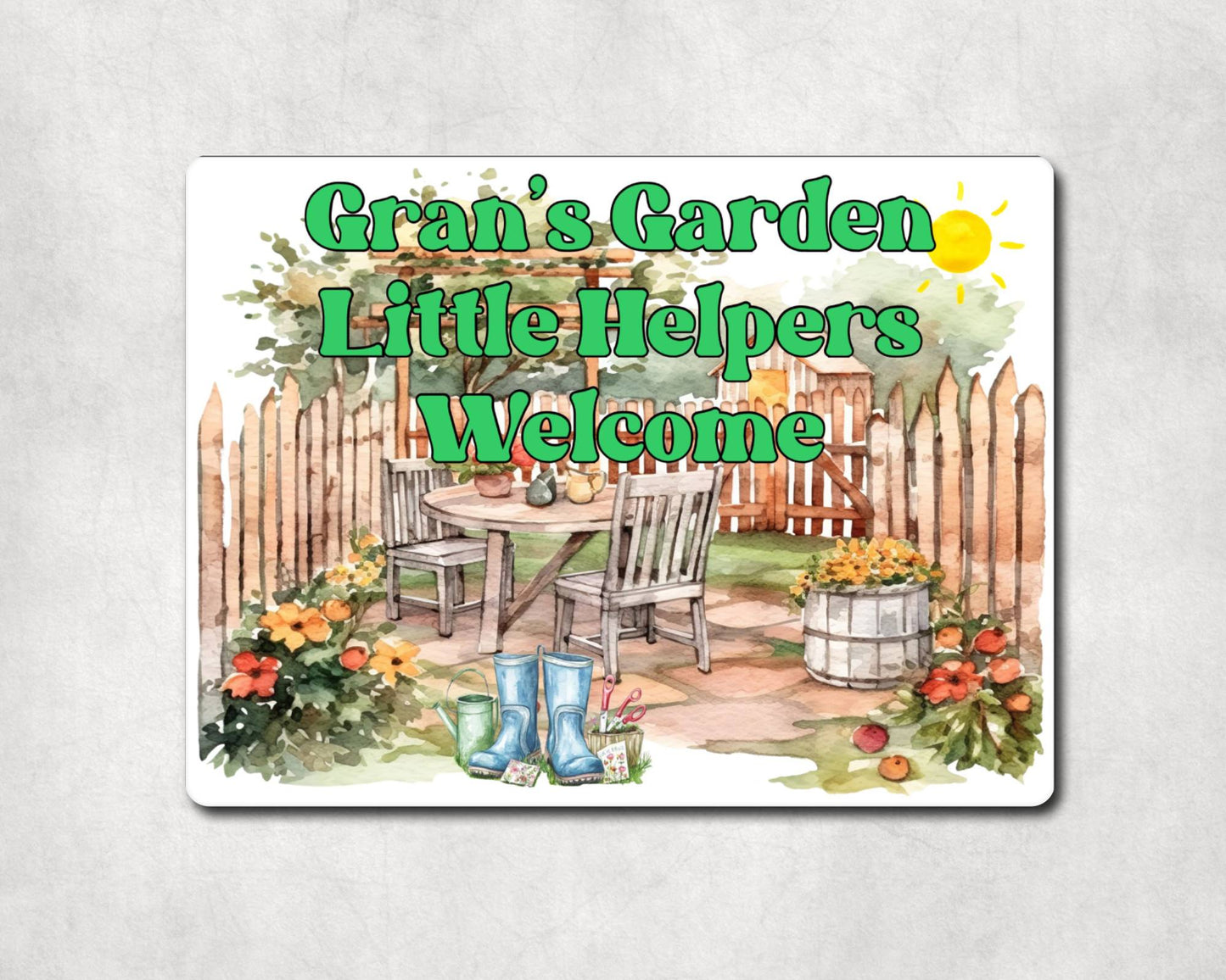 Grandparent Allotment Metal Sign Gift - Gran's Garden - Little Helpers Welcome - Cute Fun Novelty Family Aluminium Present