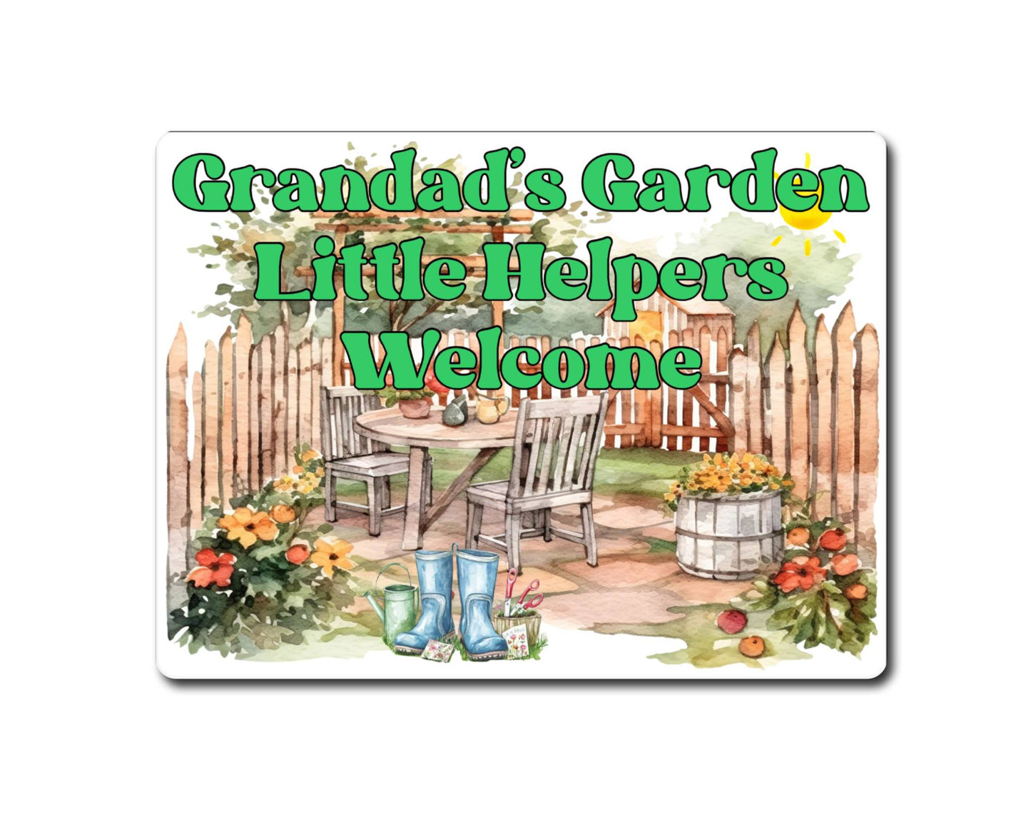 Grandparent Allotment Metal Sign Gift - Grandad's Garden - Little Helpers Welcome - Cute Fun Novelty Family Aluminium Present