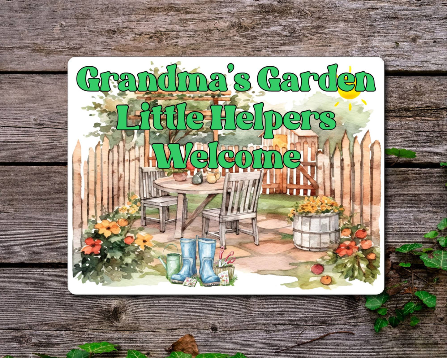 Grandparent Allotment Metal Sign Gift - Grandma's Garden - Little Helpers Welcome - Cute Fun Novelty Family Aluminium Present