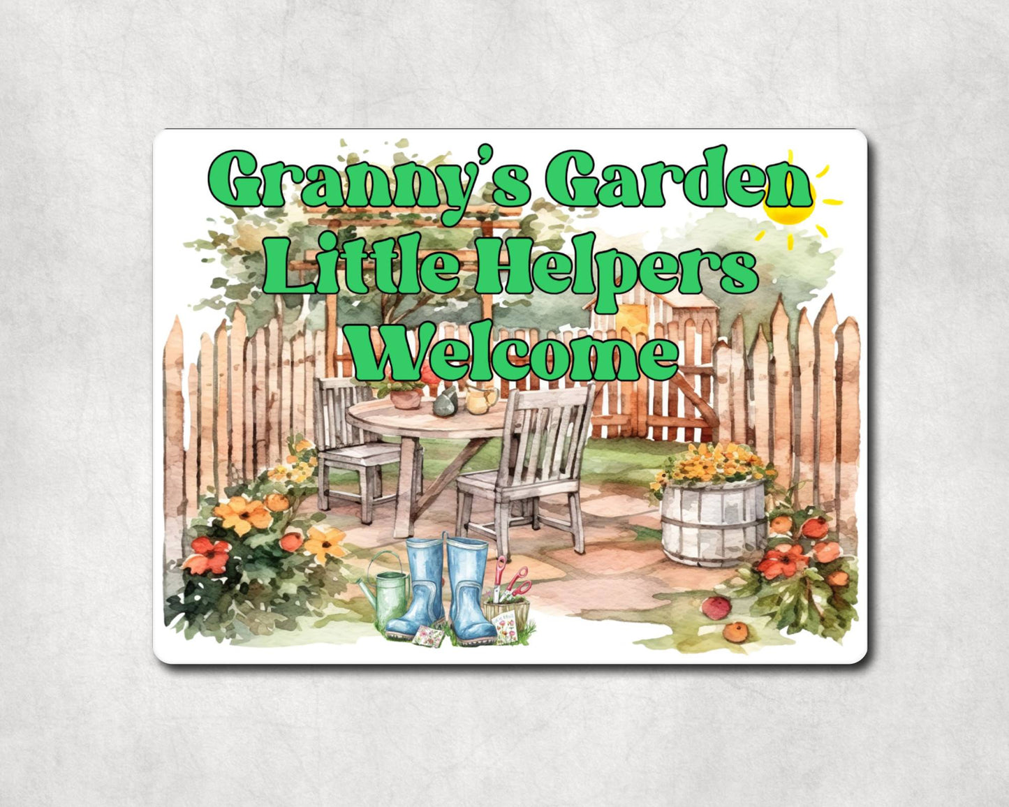 Grandparent Allotment Metal Sign Gift - Granny's Garden - Little Helpers Welcome - Cute Fun Novelty Family Aluminium Present