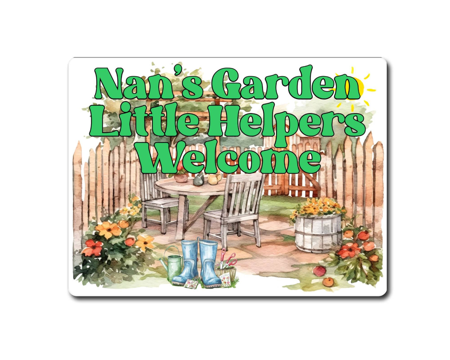 Grandparent Allotment Metal Sign Gift - Nan's Garden - Little Helpers Welcome - Cute Fun Novelty Family Aluminium Present