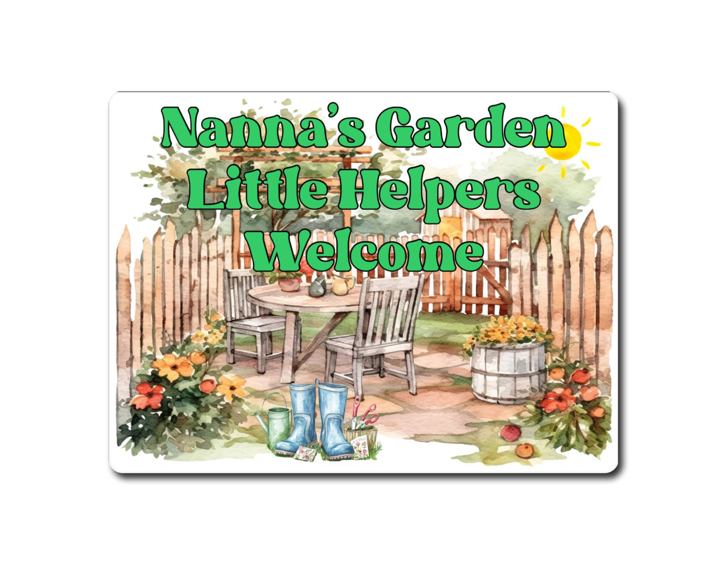 Grandparent Allotment Metal Sign Gift - Nanny's Garden - Little Helpers Welcome - Cute Fun Novelty Family Aluminium Present