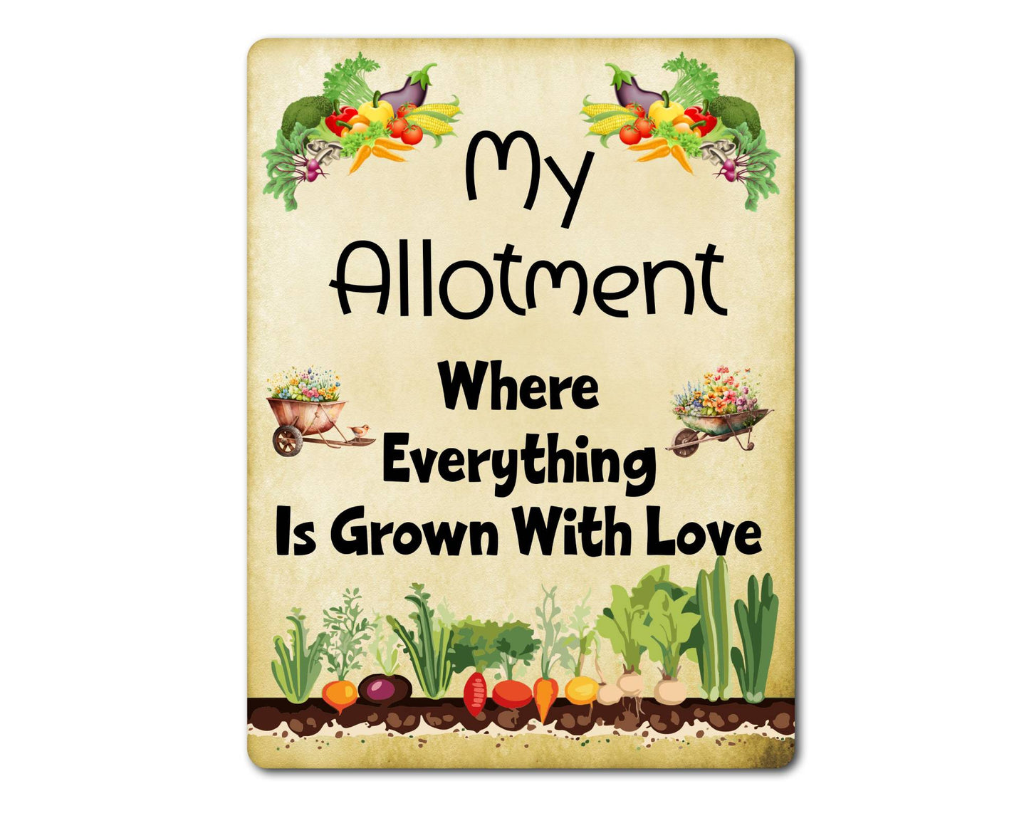 Gardening Metal Sign Gift - My Allotment - Where Everything Is Grown In Love - Cute Fun Novelty Family Aluminium Present