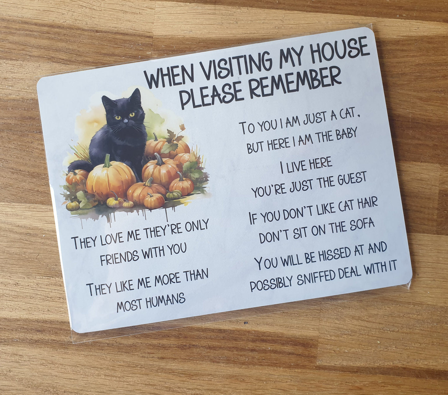 Black Cat Metal Sign Gift - When Visiting My House Please Remember - Cute Fun Novelty Animal Aluminium Present