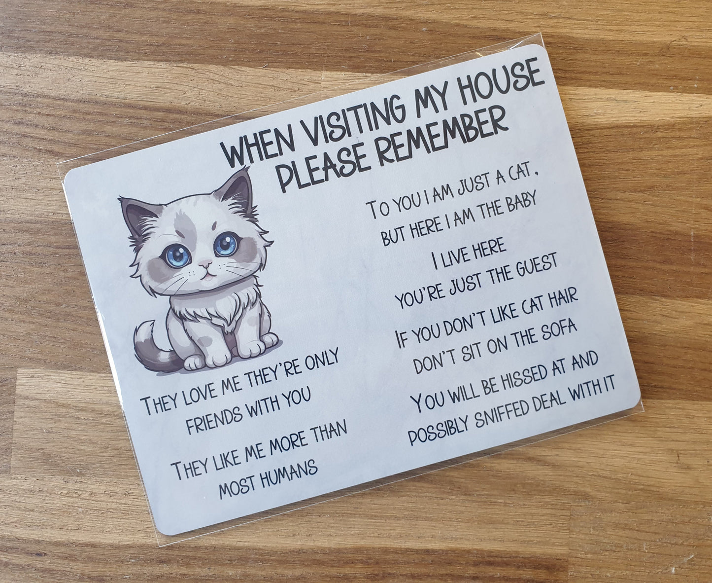 Ragdoll Cat Metal Sign Gift - When Visiting My House Please Remember - Cute Fun Novelty Animal Aluminium Present