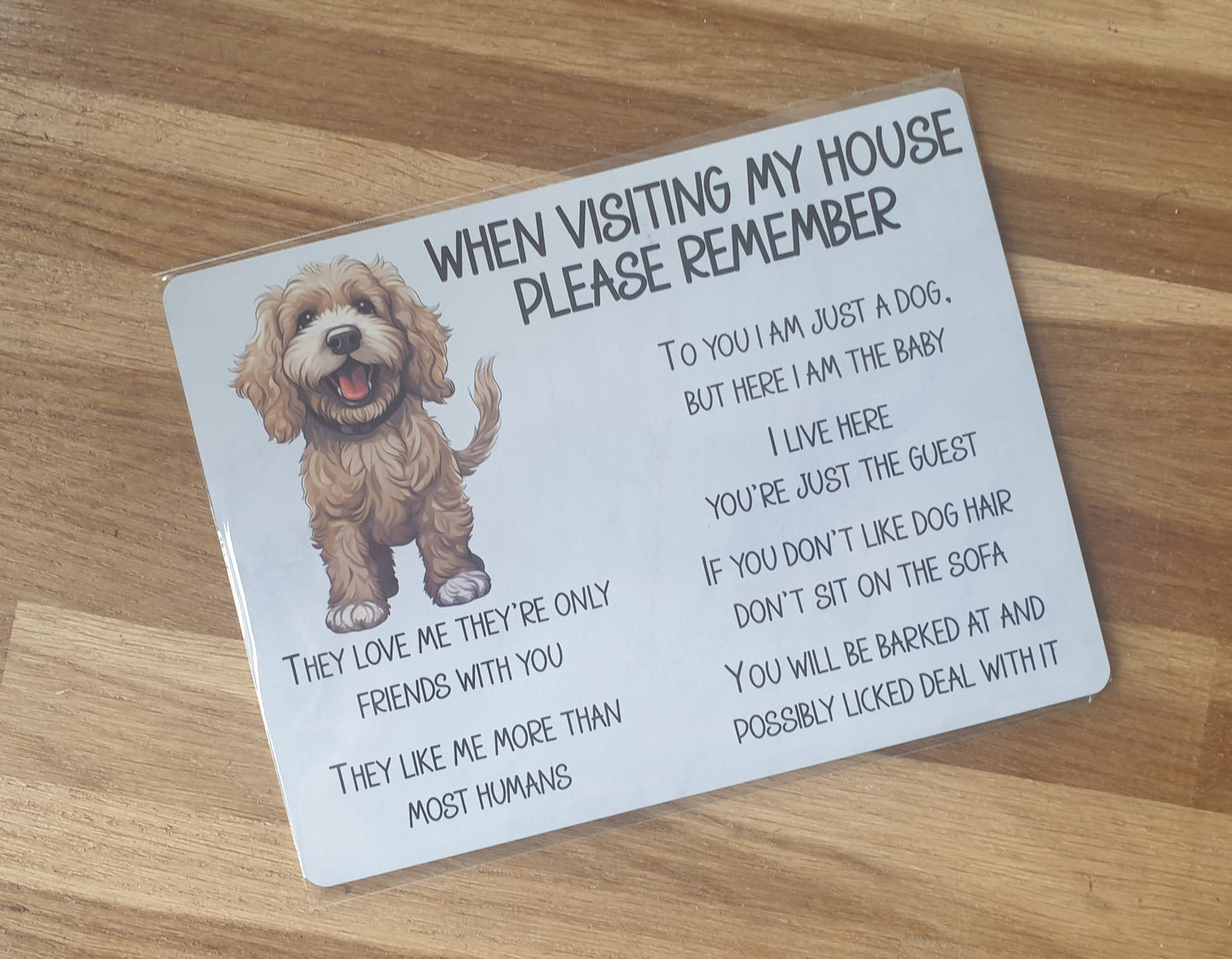 Cockapoo Metal Sign Gift - When Visiting My House Please Remember - Cute Fun Novelty Animal Aluminium Present