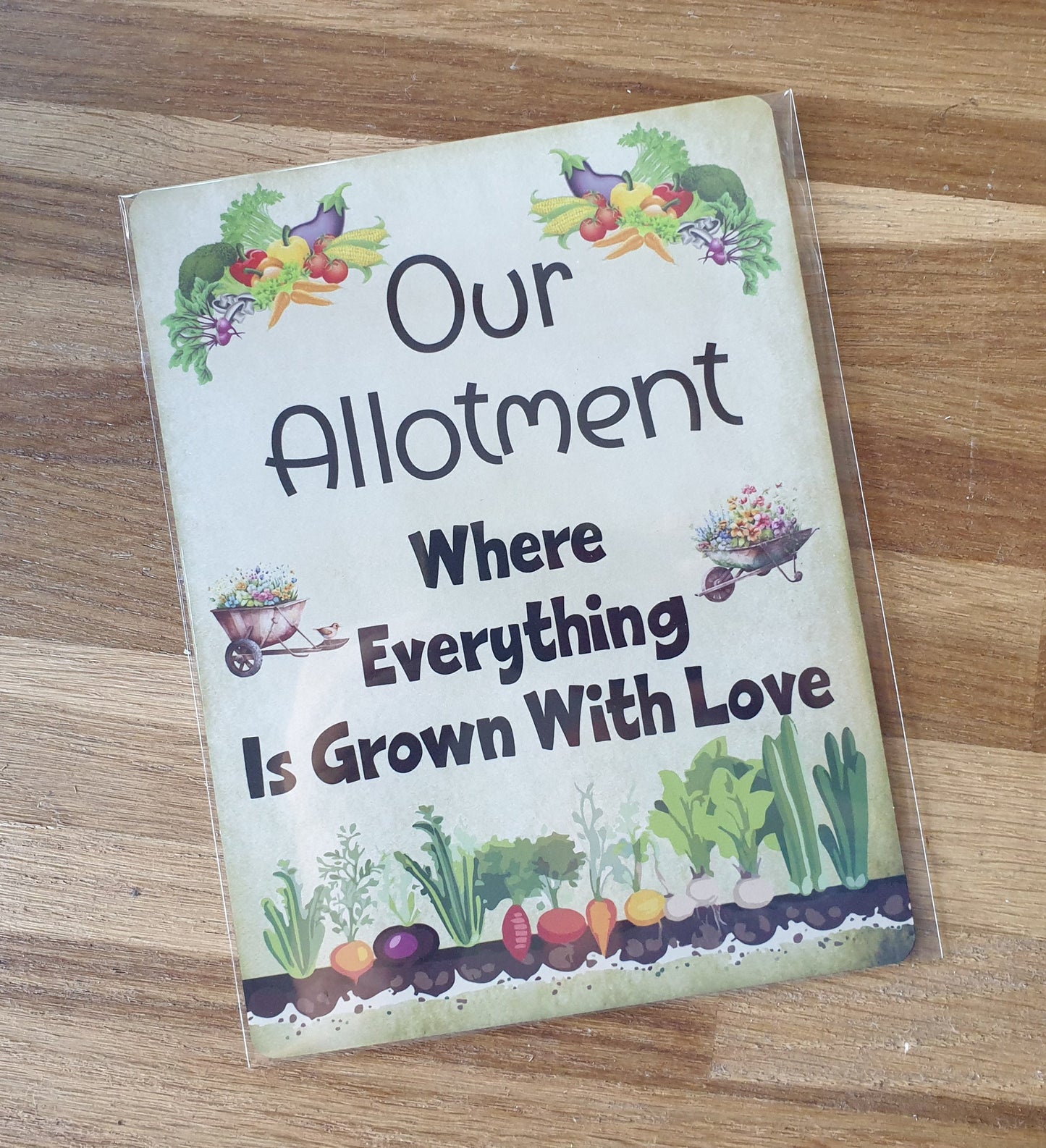 Gardening Metal Sign Gift - Our Allotment - Where Everything Is Grown In Love - Cute Fun Novelty Family Aluminium Present