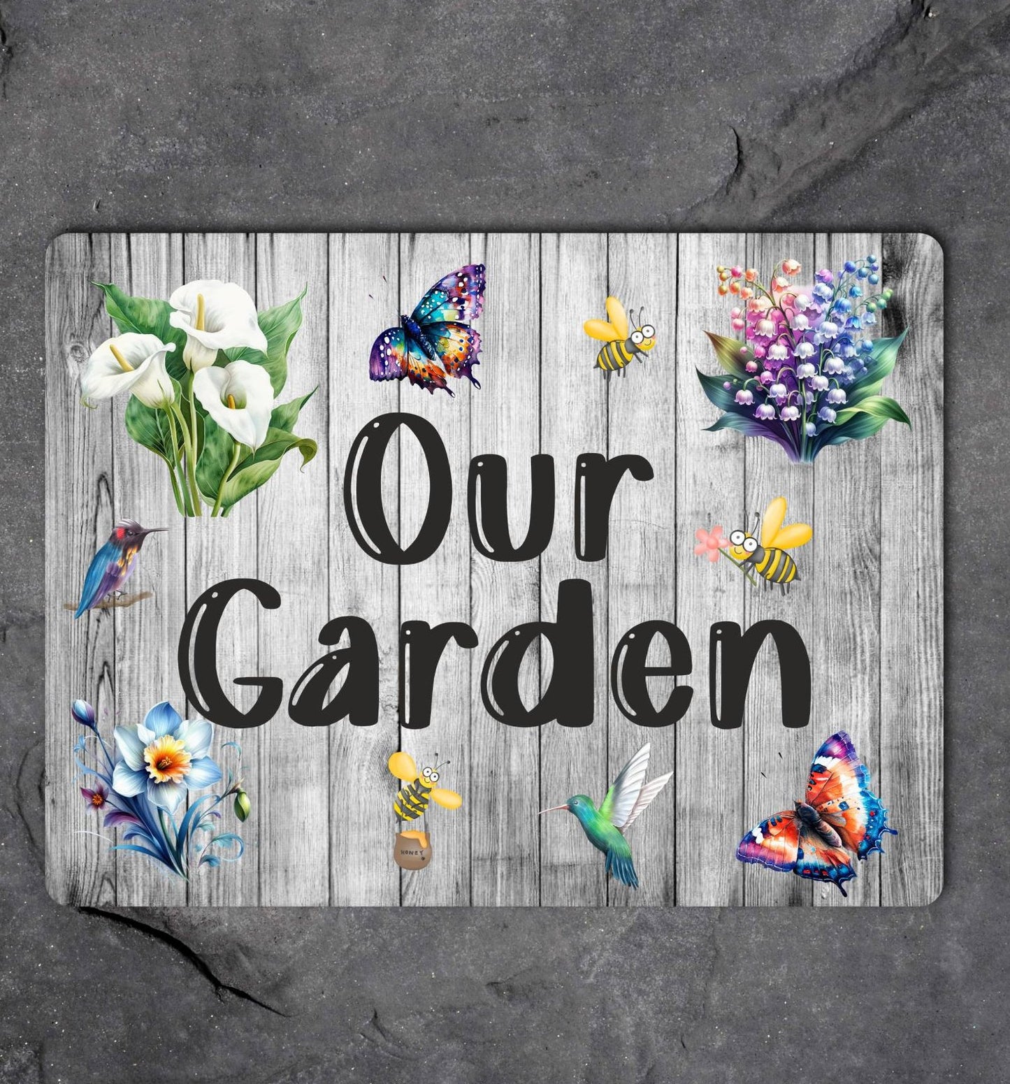 Garden Metal Sign Gift - Our Garden - Grey - Cute Fun Novelty Family Aluminium Present