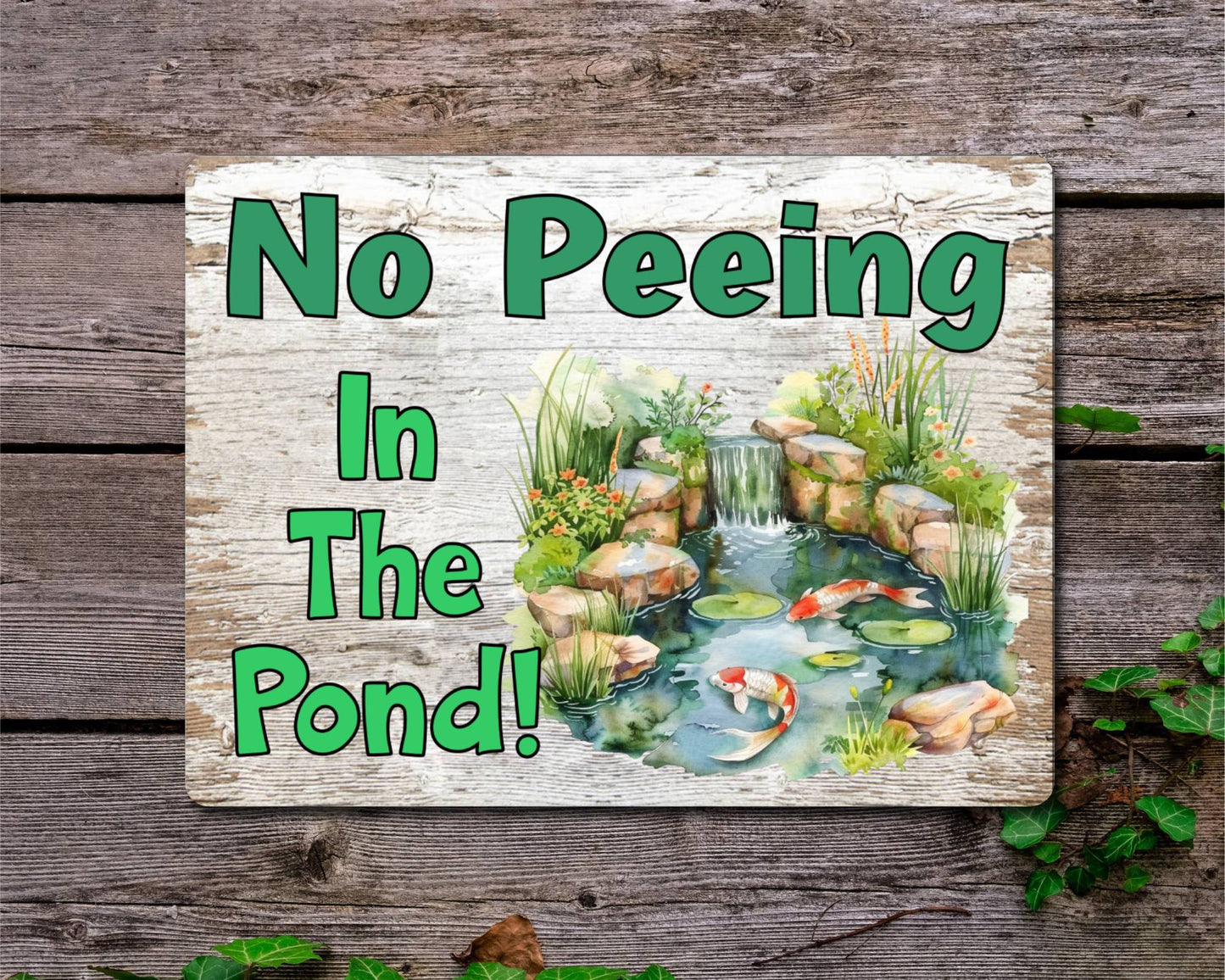 Fish Metal Sign Gift - No Peeing In The Pond - Cute Fun Novelty Family Garden Aluminium Present