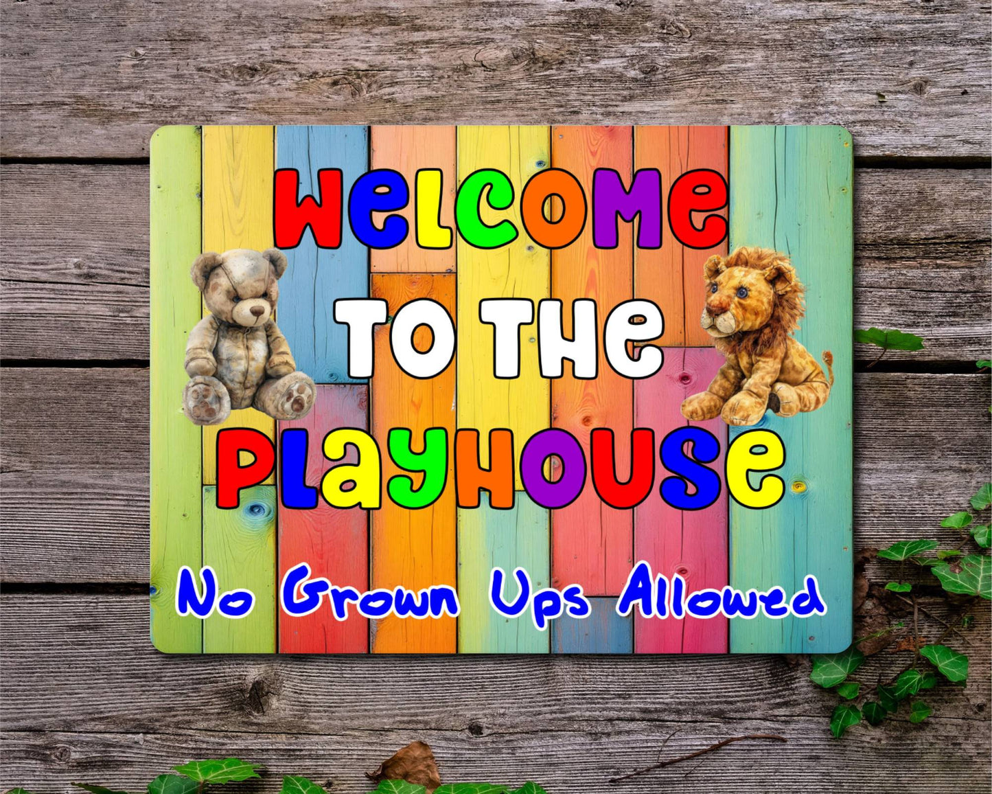 Children Metal Sign Gift - Welcome To The Playhouse - No Grown Ups Allowed - Cute Fun Novelty Family Gardening Aluminium Present