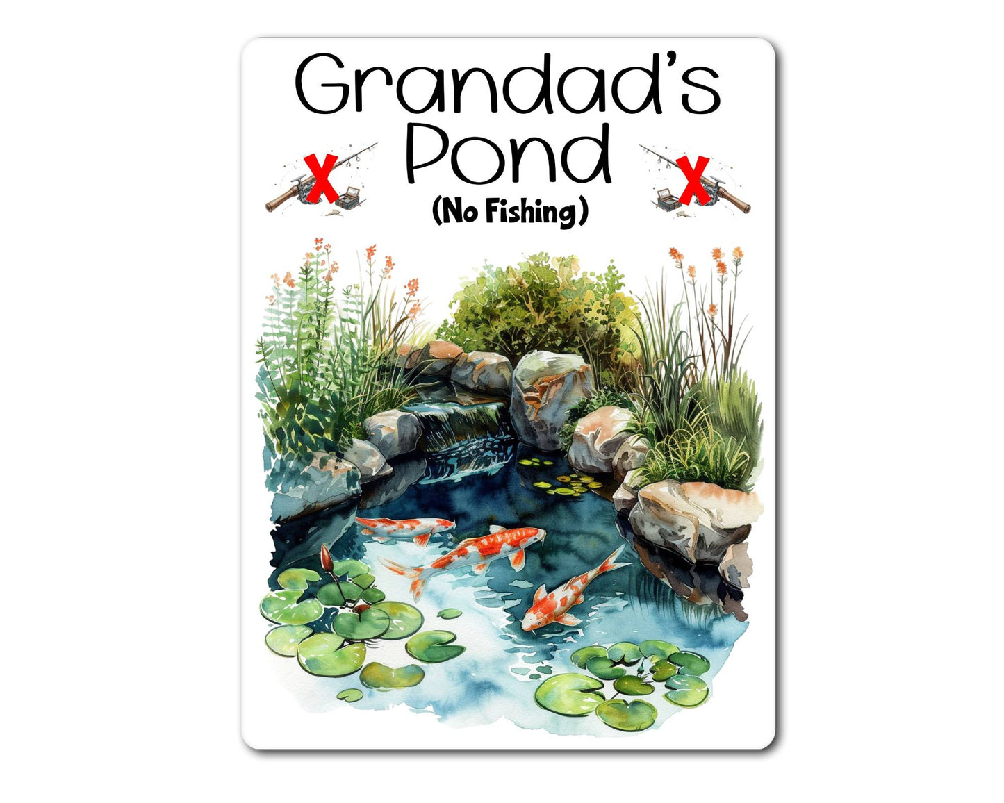 Fish Metal Sign Gift - Grandad's Pond - No Fishing - Cute Fun Novelty Family Garden Aluminium Present
