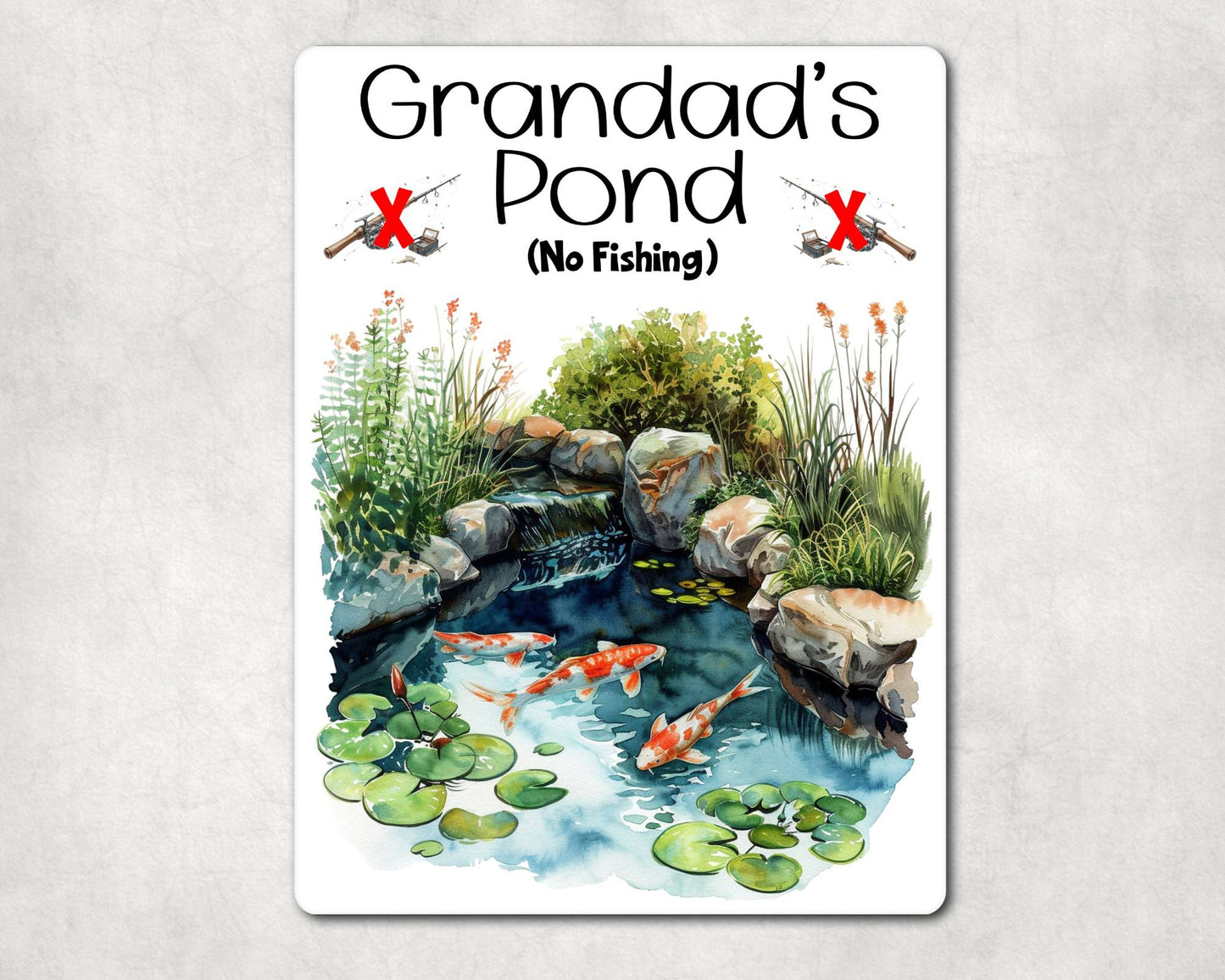 Fish Metal Sign Gift - Grandad's Pond - No Fishing - Cute Fun Novelty Family Garden Aluminium Present