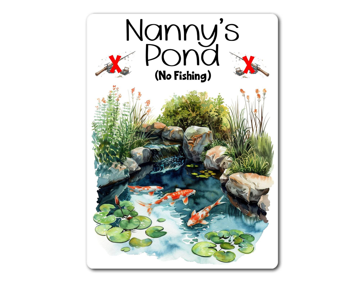 Fish Metal Sign Gift - Nanny's Pond - No Fishing - Cute Fun Novelty Family Garden Aluminium Present