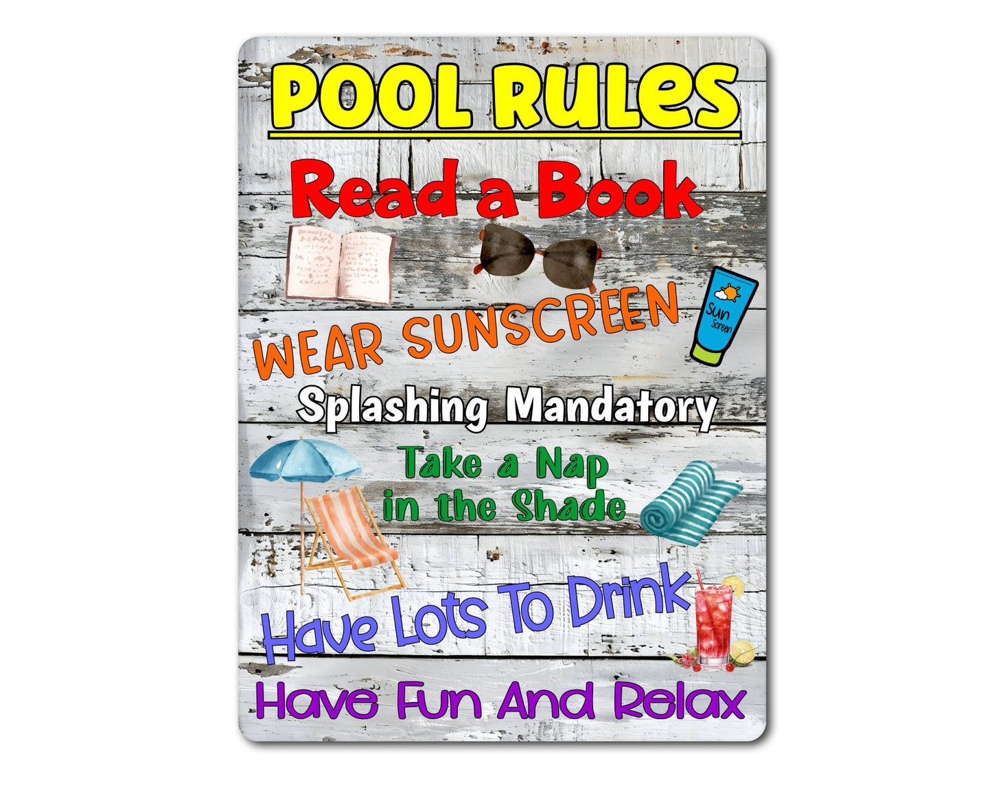 Garden Metal Sign Gift - Pool Rules - Have Fun And Relax - Cute Fun Novelty Family Gardening Aluminium Present
