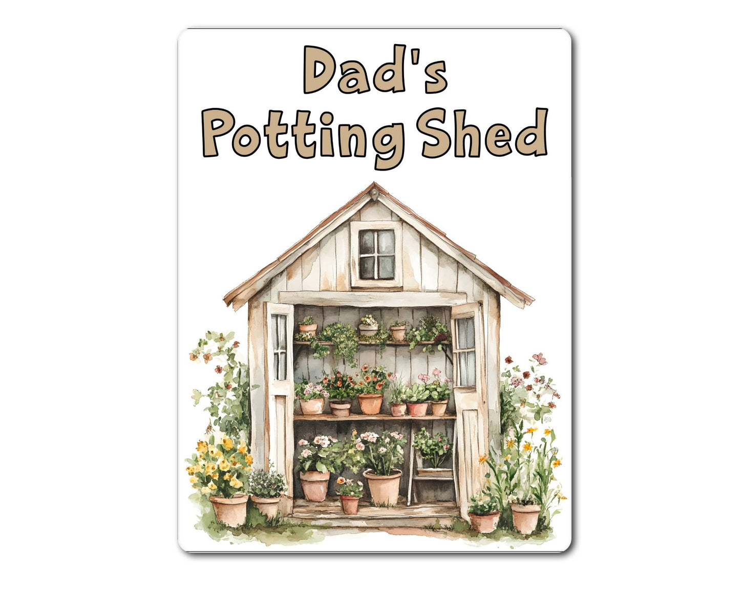 Gardening Metal Sign Gift - Dad's Potting Shed - Beige - Cute Fun Novelty Family Aluminium Present
