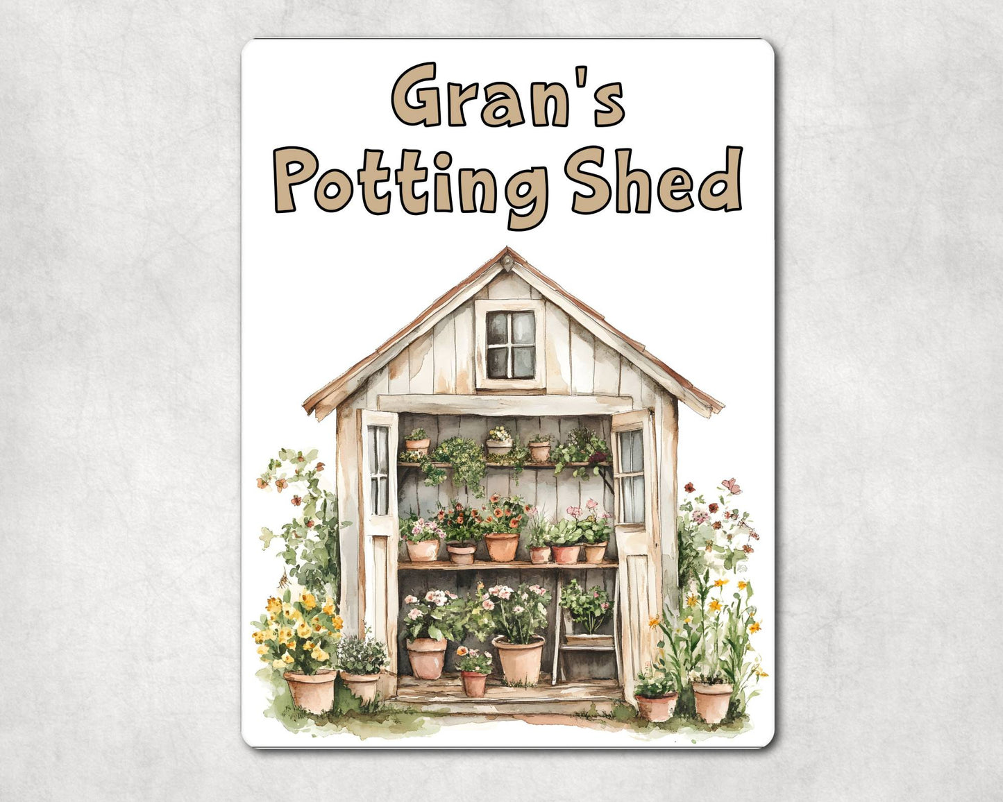 Gardening Metal Sign Gift - Gran's Potting Shed - Beige - Cute Fun Novelty Family Aluminium Present