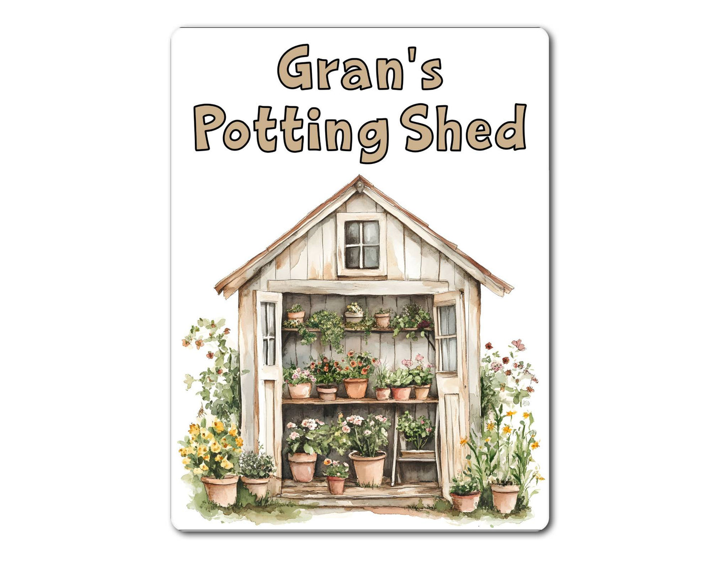 Gardening Metal Sign Gift - Gran's Potting Shed - Beige - Cute Fun Novelty Family Aluminium Present