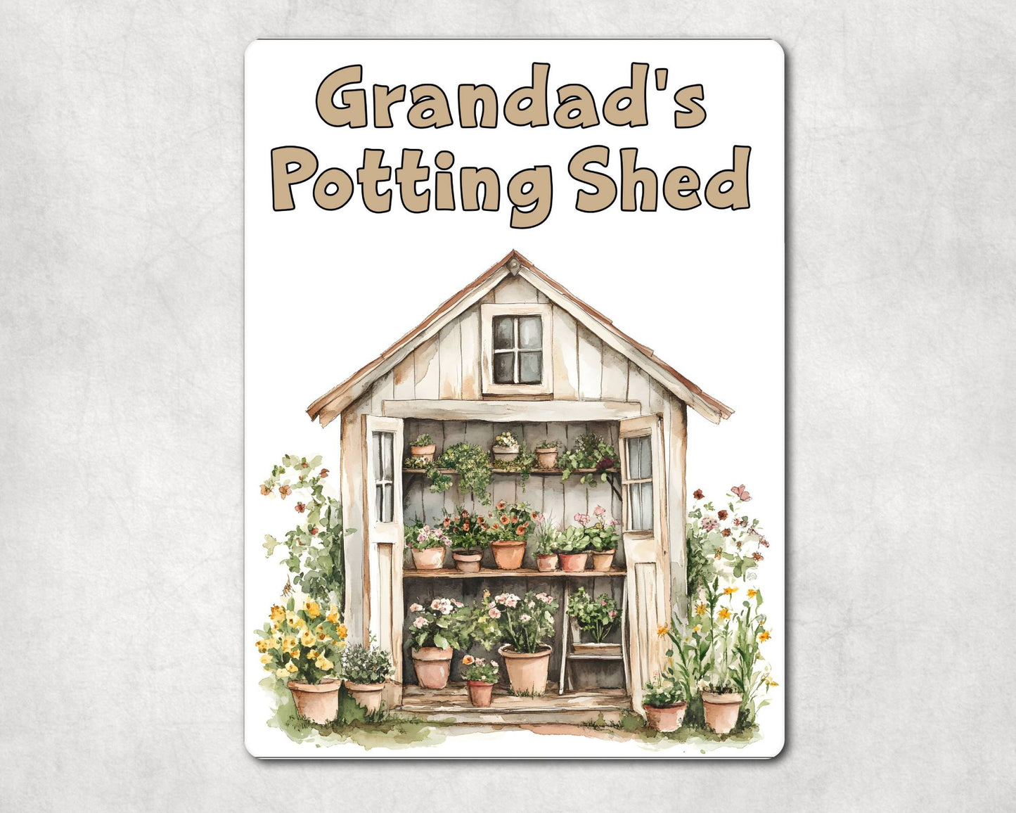 Gardening Metal Sign Gift - Grandad's Potting Shed - Beige - Cute Fun Novelty Family Aluminium Present