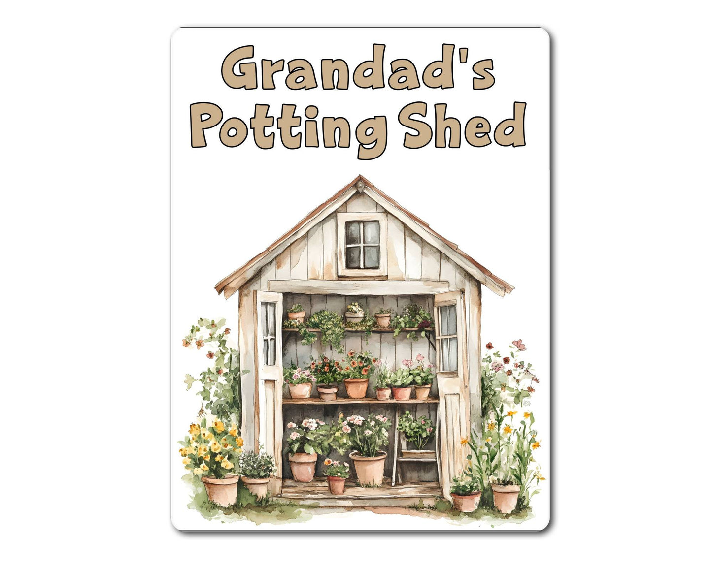 Gardening Metal Sign Gift - Grandad's Potting Shed - Beige - Cute Fun Novelty Family Aluminium Present