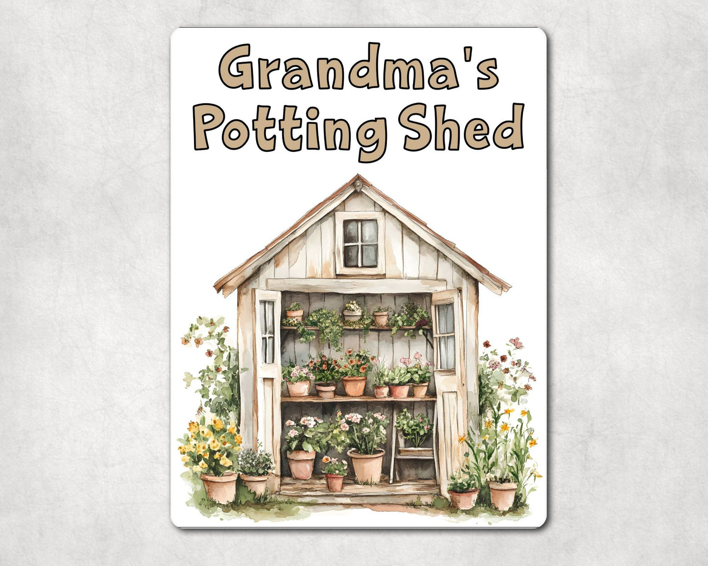 Gardening Metal Sign Gift - Grandma's Potting Shed - Beige - Cute Fun Novelty Family Aluminium Present