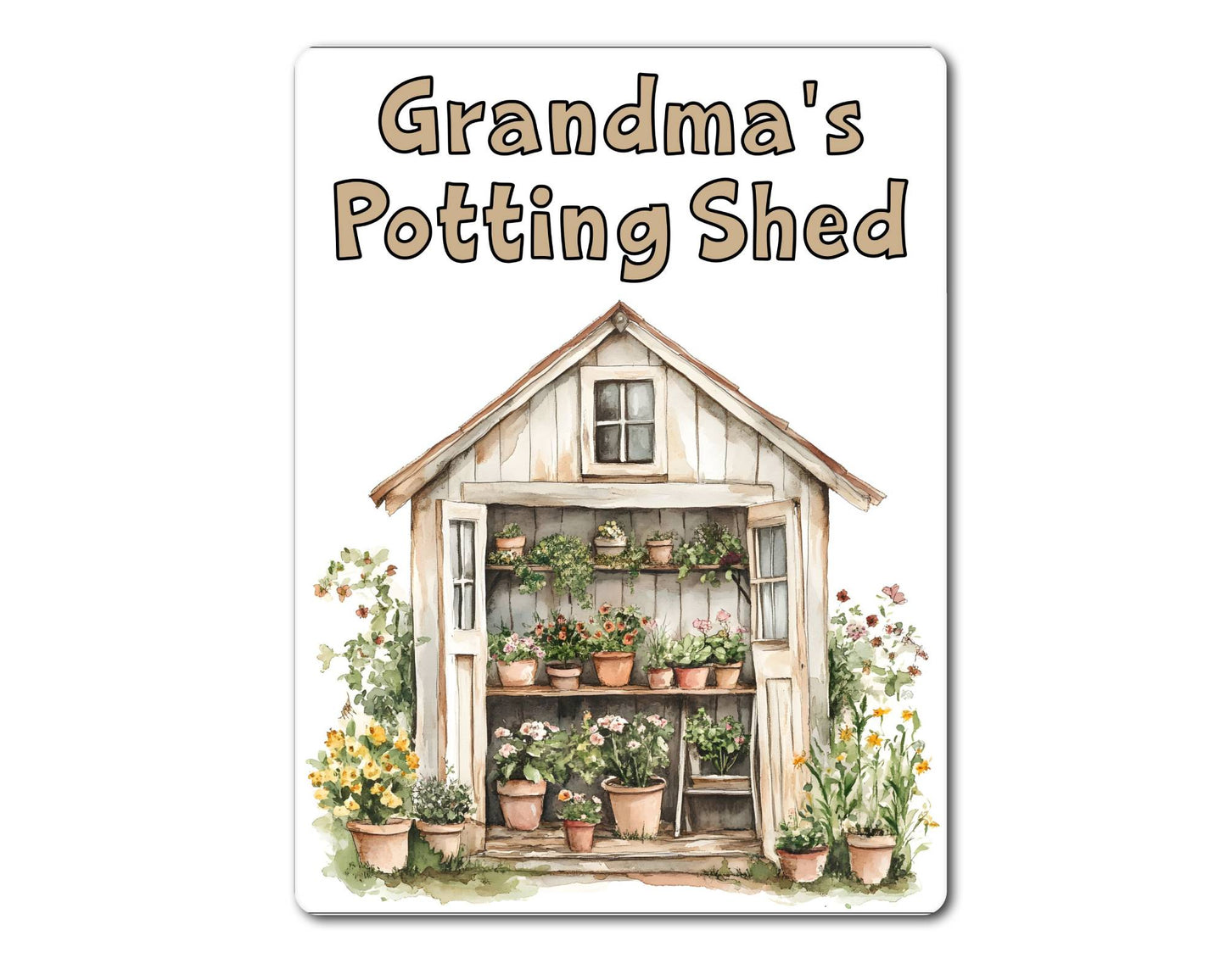 Gardening Metal Sign Gift - Grandma's Potting Shed - Beige - Cute Fun Novelty Family Aluminium Present