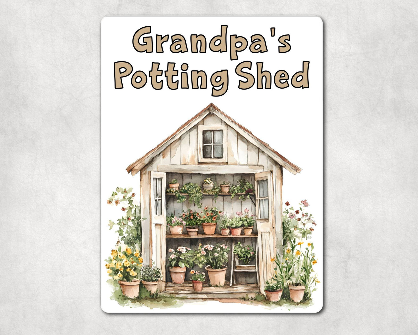 Gardening Metal Sign Gift - Grandpa's Potting Shed - Beige - Cute Fun Novelty Family Aluminium Present