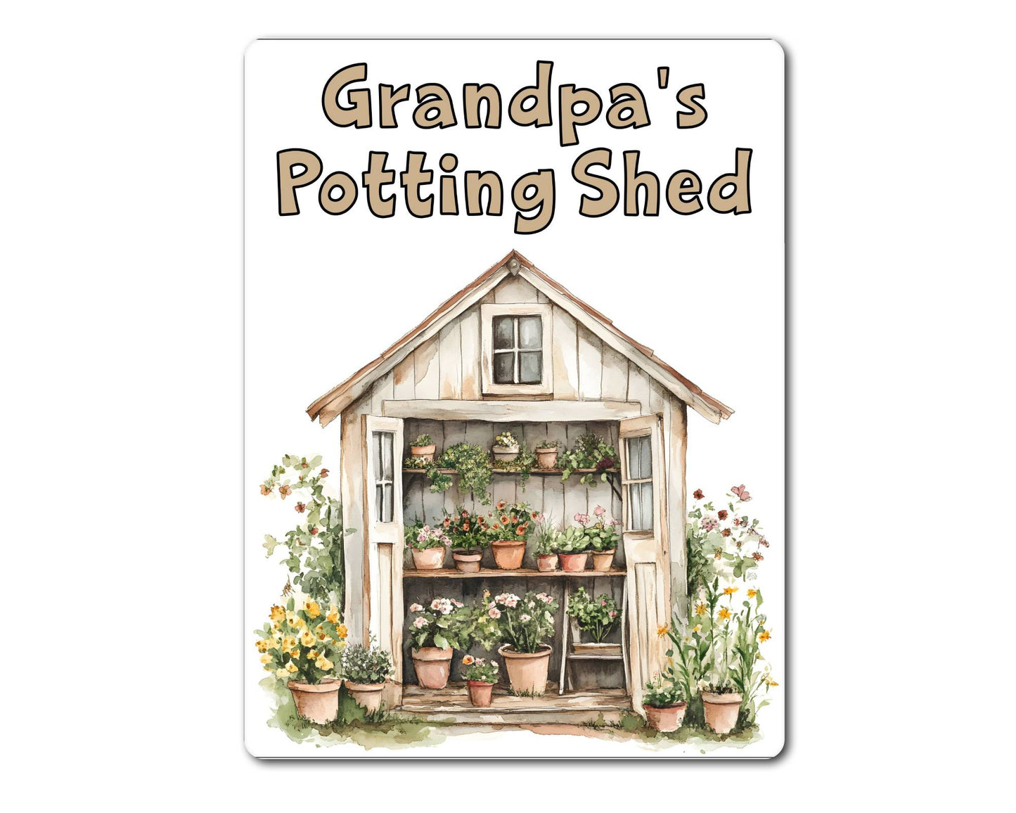 Gardening Metal Sign Gift - Grandpa's Potting Shed - Beige - Cute Fun Novelty Family Aluminium Present