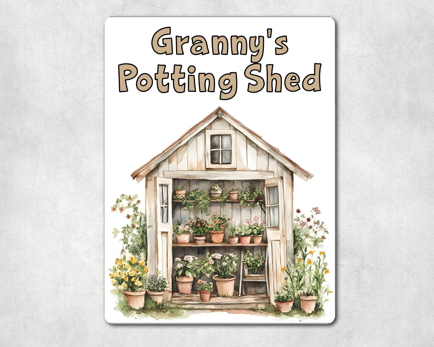 Gardening Metal Sign Gift - Granny's Potting Shed - Beige - Cute Fun Novelty Family Aluminium Present