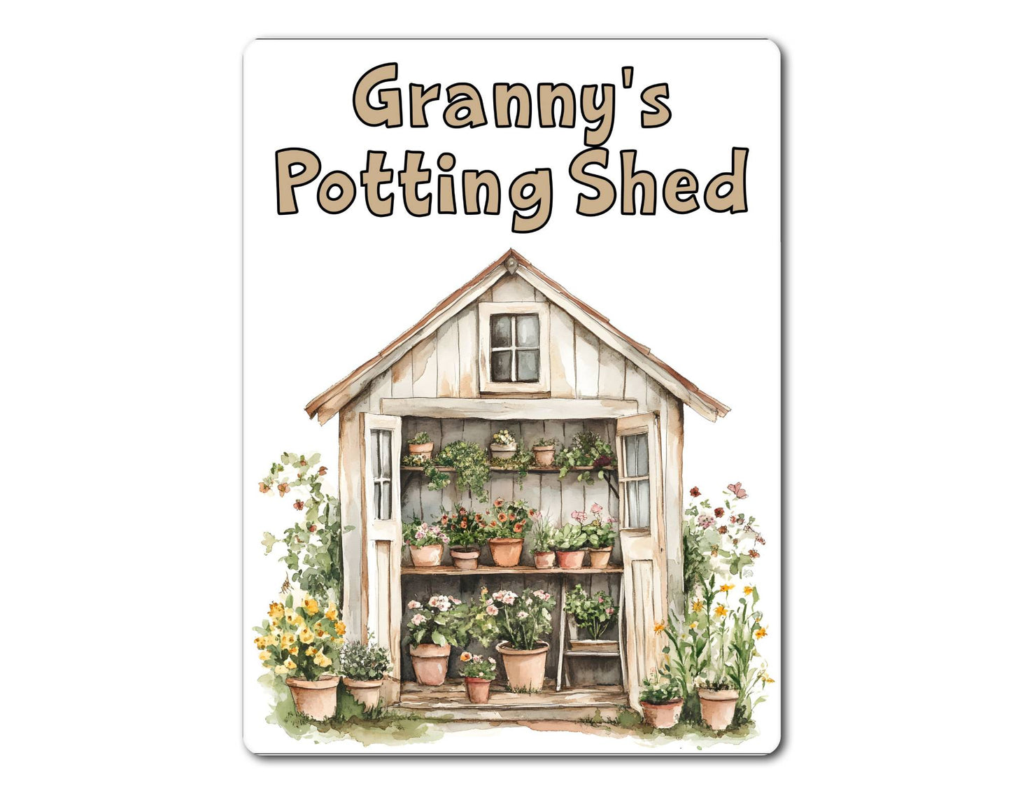 Gardening Metal Sign Gift - Granny's Potting Shed - Beige - Cute Fun Novelty Family Aluminium Present