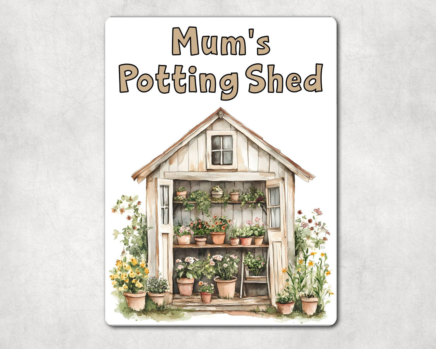 Gardening Metal Sign Gift - Mum's Potting Shed - Beige - Cute Fun Novelty Family Aluminium Present