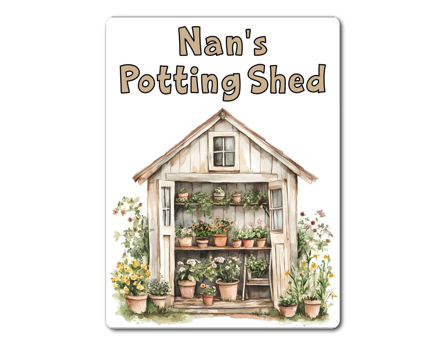 Gardening Metal Sign Gift - Nan's Potting Shed - Beige - Cute Fun Novelty Family Aluminium Present