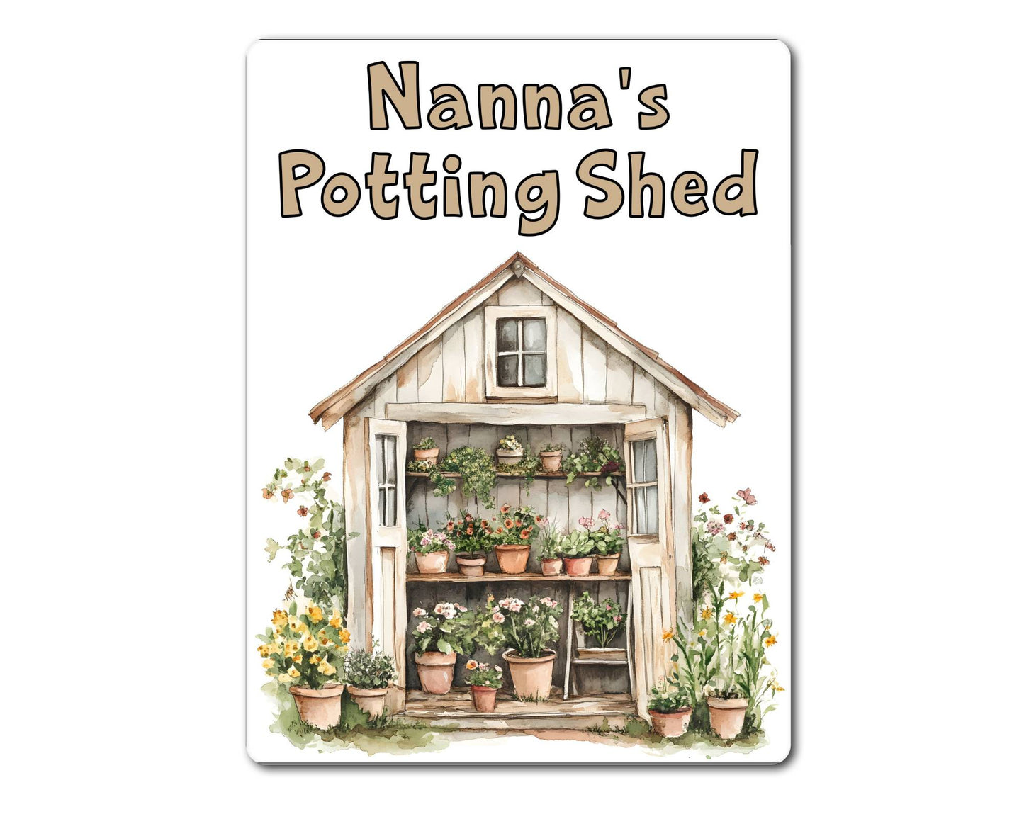 Gardening Metal Sign Gift - Nanna's Potting Shed - Beige - Cute Fun Novelty Family Aluminium Present