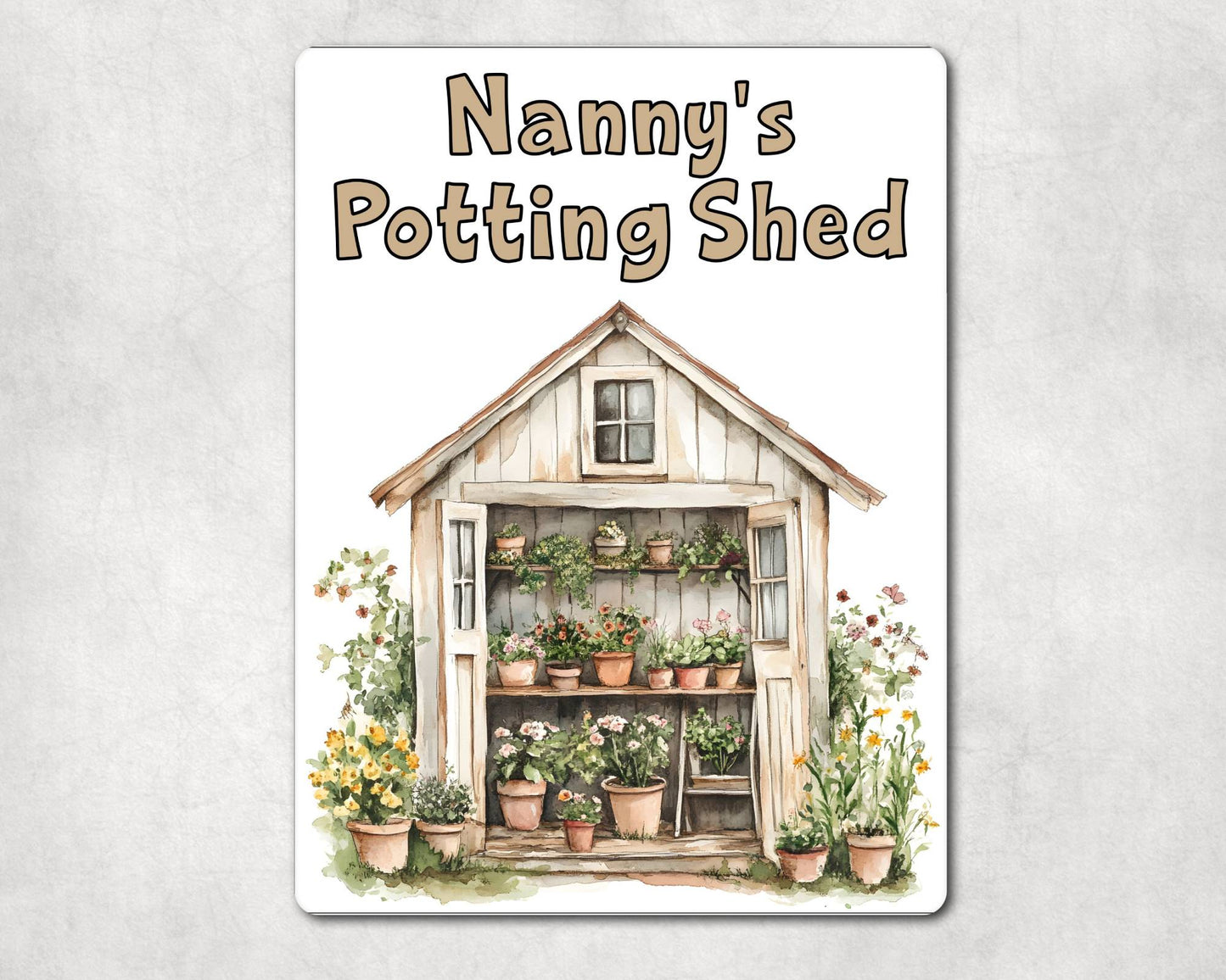 Gardening Metal Sign Gift - Nanny's Potting Shed - Beige - Cute Fun Novelty Family Aluminium Present