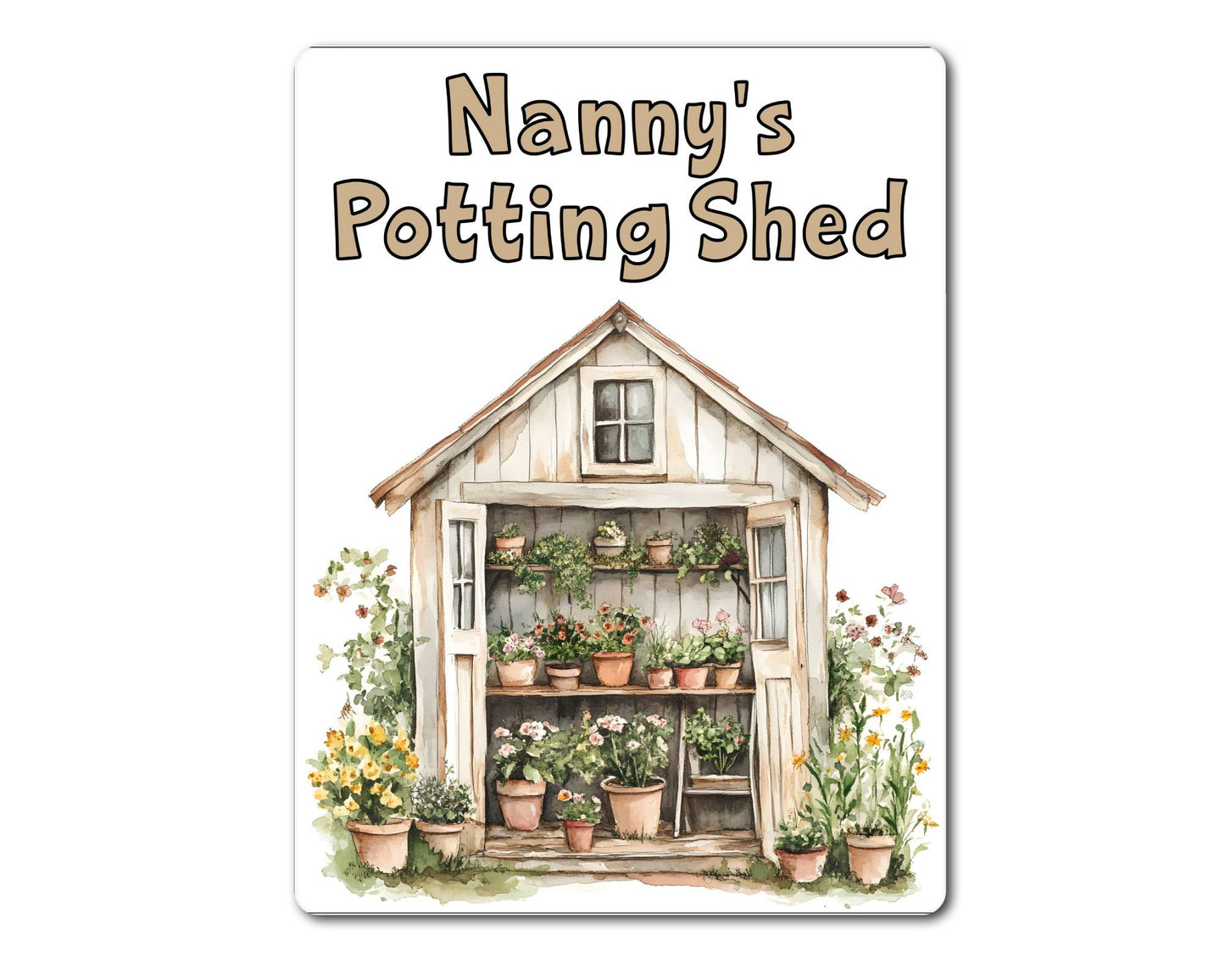 Gardening Metal Sign Gift - Nanny's Potting Shed - Beige - Cute Fun Novelty Family Aluminium Present