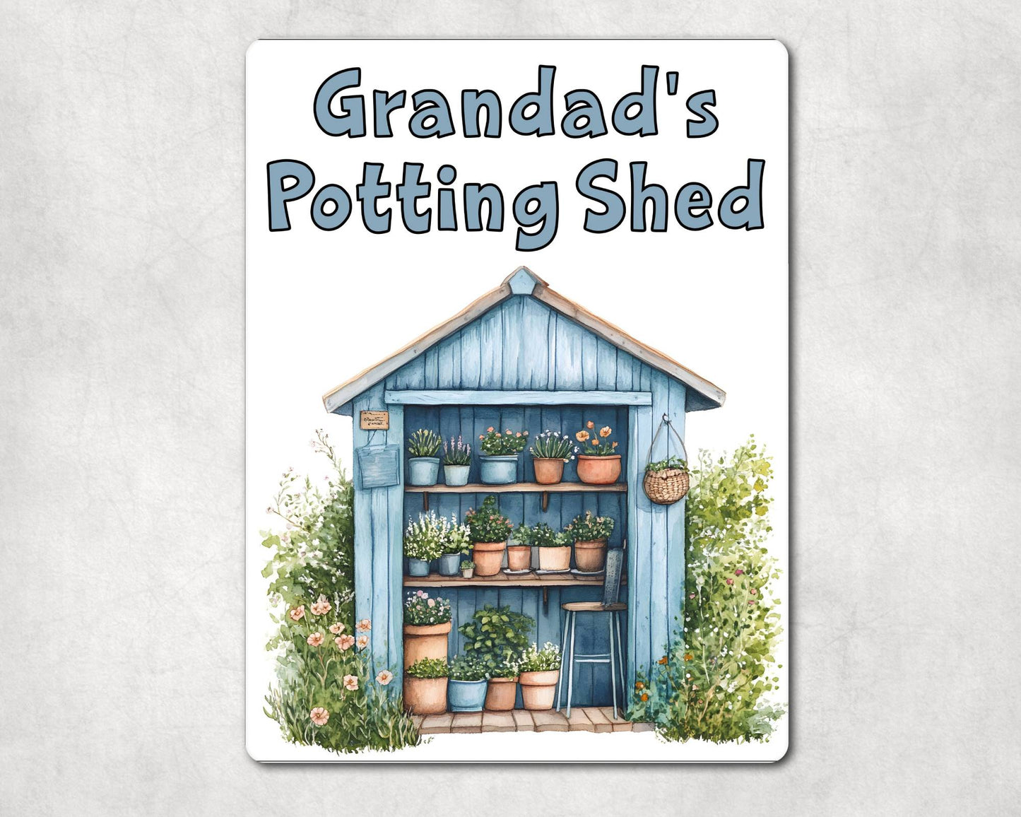 Gardening Metal Sign Gift - Grandad's Potting Shed - Blue - Cute Fun Novelty Family Aluminium Present