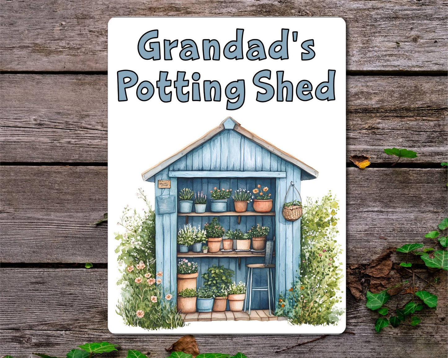 Gardening Metal Sign Gift - Grandad's Potting Shed - Blue - Cute Fun Novelty Family Aluminium Present