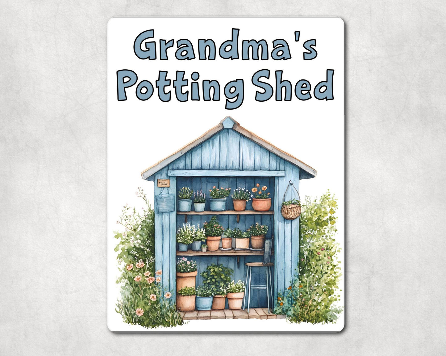 Gardening Metal Sign Gift - Grandma's Potting Shed - Blue - Cute Fun Novelty Family Aluminium Present