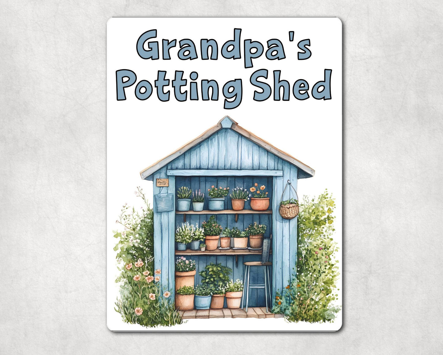 Gardening Metal Sign Gift - Grandpa's Potting Shed - Blue - Cute Fun Novelty Family Aluminium Present