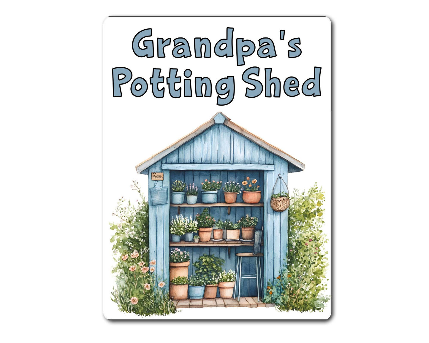 Gardening Metal Sign Gift - Grandpa's Potting Shed - Blue - Cute Fun Novelty Family Aluminium Present