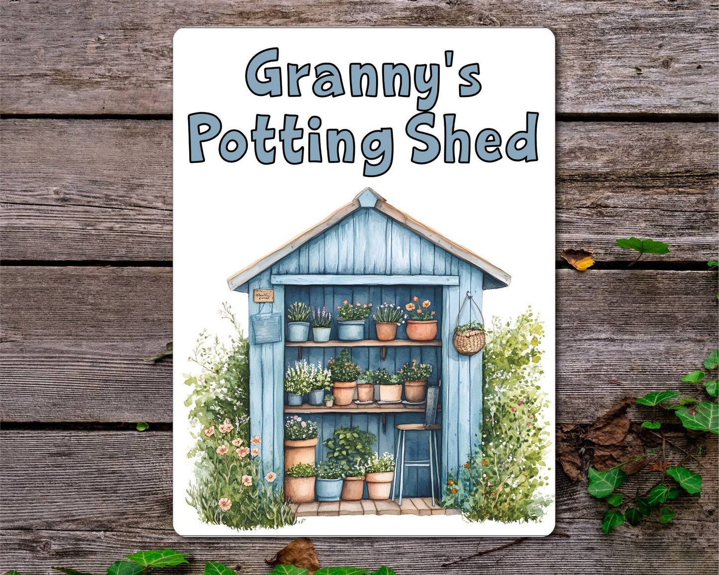 Gardening Metal Sign Gift - Granny's Potting Shed - Blue - Cute Fun Novelty Family Aluminium Present