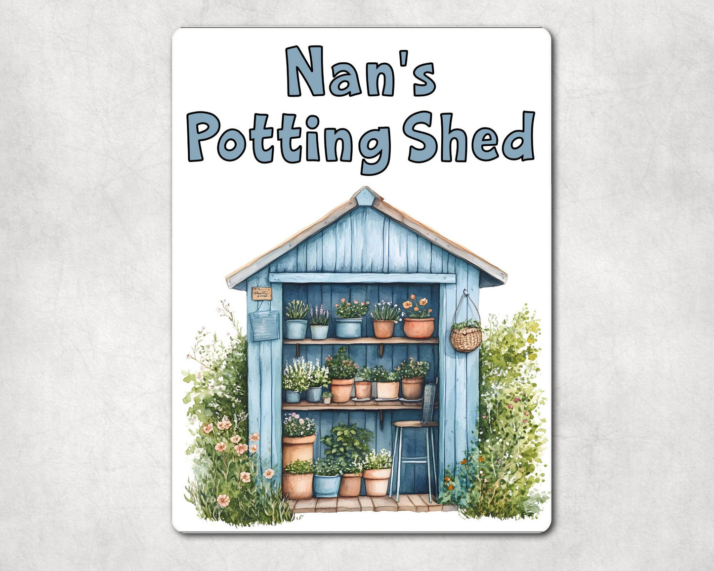 Gardening Metal Sign Gift - Nan's Potting Shed - Blue - Cute Fun Novelty Family Aluminium Present