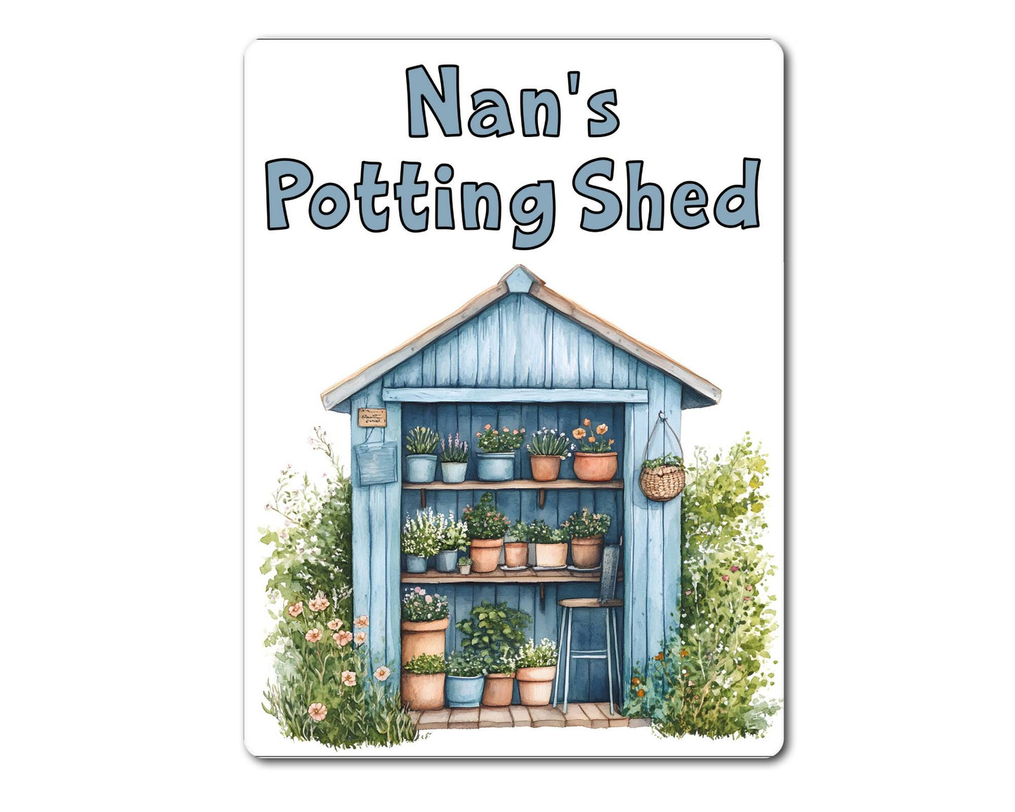 Gardening Metal Sign Gift - Nan's Potting Shed - Blue - Cute Fun Novelty Family Aluminium Present