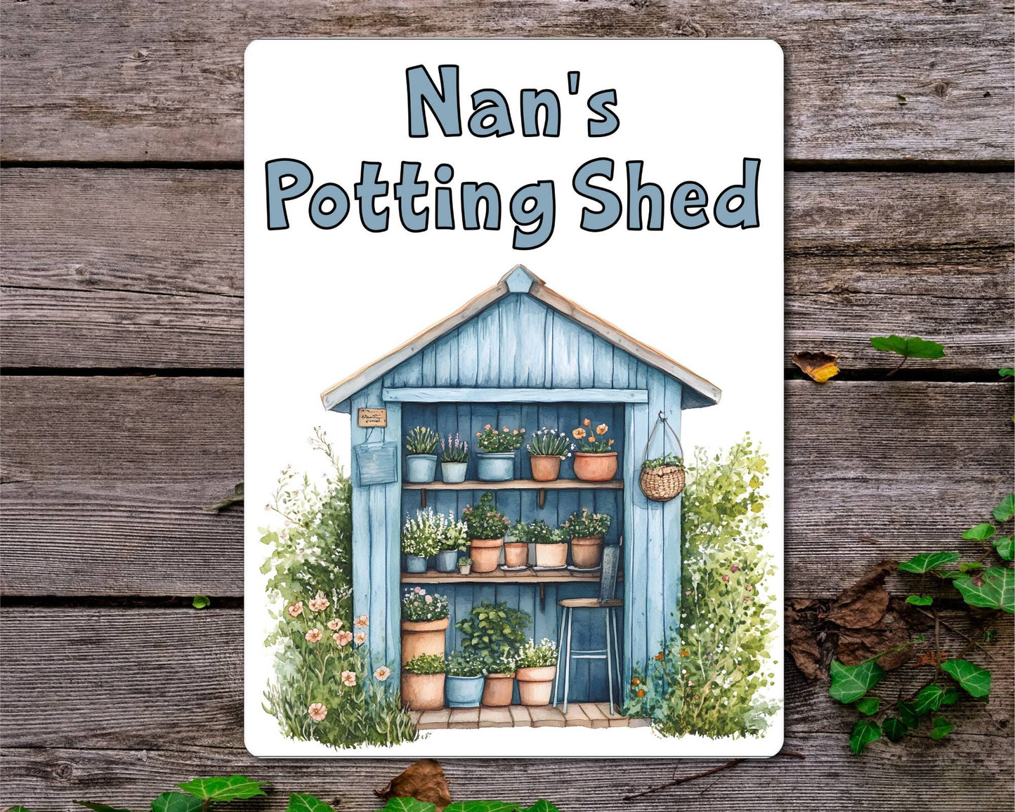 Gardening Metal Sign Gift - Nan's Potting Shed - Blue - Cute Fun Novelty Family Aluminium Present