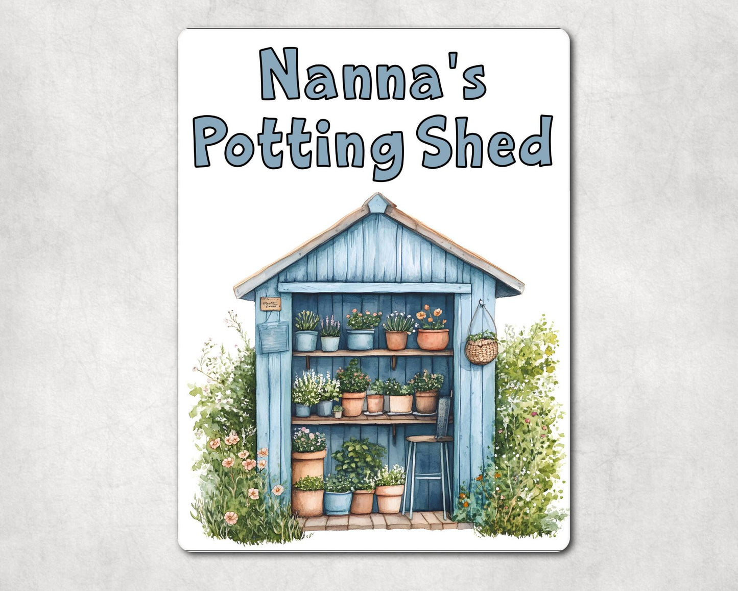 Gardening Metal Sign Gift - Nanna's Potting Shed - Blue - Cute Fun Novelty Family Aluminium Present