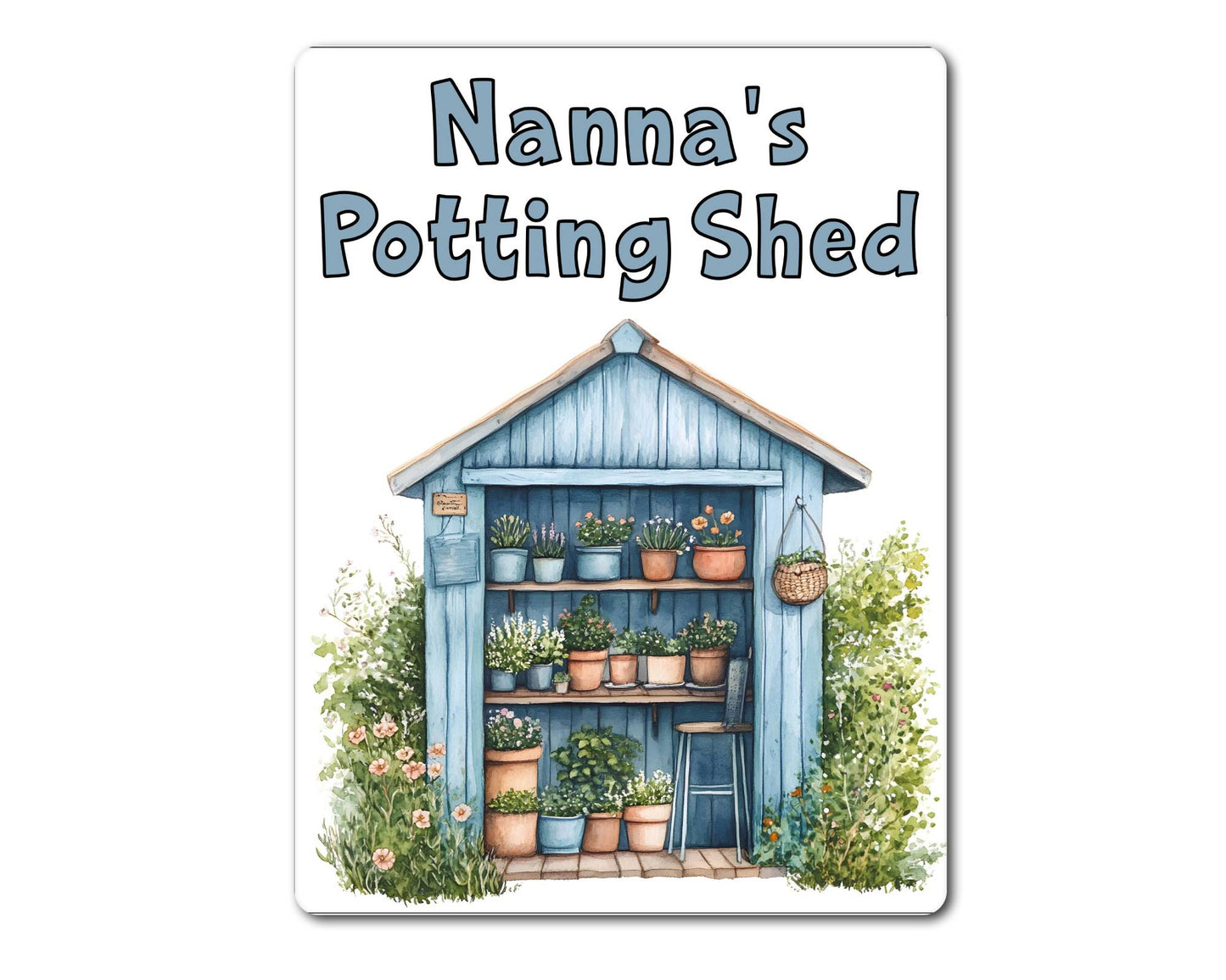 Gardening Metal Sign Gift - Nanna's Potting Shed - Blue - Cute Fun Novelty Family Aluminium Present