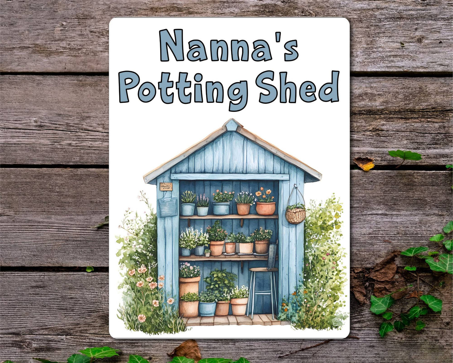 Gardening Metal Sign Gift - Nanna's Potting Shed - Blue - Cute Fun Novelty Family Aluminium Present